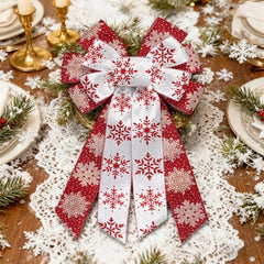 YICKYUE - Christmas Snowflake Bow Ribbon, Xmas Wired Edge Ribbon Holiday Red White Burlap Ribbon For Gift Wrapping Christmas Decorations