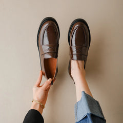 Hearujoy Retro Women's Shoes Spring 2022 Genuine Leather Woman Shoes Oxfords Loafers Round Toe Bullock Platform Shoes Zapatos De Mujer