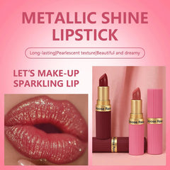 YICKYUE - Pearlescent Pink Glitter Velvet Lipstick Delicate Pearl Shimmer Diamond Lipstick Waterproof Long Lasting Women Makeup Cosmetic