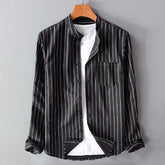 HEARUJOY - Elegant Regular Fit Formal Dress Men'S Shirt Male Casual Striped Pocket Shirt Stand Long Sleeve Button Shirt Camisa Masculina