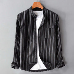 HEARUJOY - Elegant Regular Fit Formal Dress Men'S Shirt Male Casual Striped Pocket Shirt Stand Long Sleeve Button Shirt Camisa Masculina