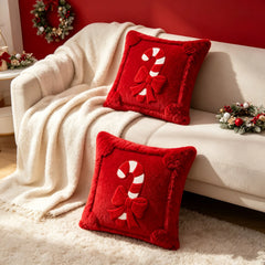 YICKYUE - 1/2pcs Plush Cushion Cover Suitable for Christmas & Winter Decorations,Soft Zippered Pillowcase with Candy Ribbon, Pillow Cover
