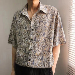 HEARUJOY - Mens Shirt Cashew Flower Print Shirt Summer Fashion Daily Versatile Outdoor Vacation Short-Sleeved Top Men'S Clothing 2025 New