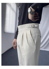 HEARUJOY - Italian Paris Buckle Naples Suit Pants For Men Smart Casual High Waist Straight Trousers Autumn Fashion Pleated Waffle Pants