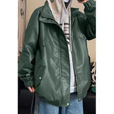 HEARUJOY - Men's Vintage Leather Jacket Casual Solid Color Motorcycle Windproof Jackets High Street Motorcycle Autumn Spring Pu Outwear New