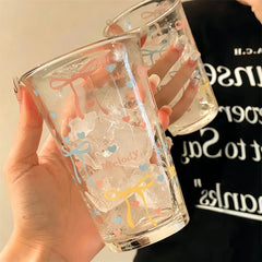 YICKYUE - Ins style wind butterfly knot glass cup, girly doodle coffee cup, home juice and milk cup, water cup, gift for girls