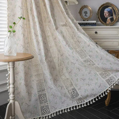 YICKYUE - Hollow Splicing Small Floral Curtains Household Semi Shading Flowing Su Curtain Curtain Bay Windows curtains for living room