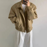Hearujoy Korean Fashion Solid Color Y2k Jacket Men Autumn And Winter High-End Trend Short Shoulder Pad American High Street Pilot Jacket