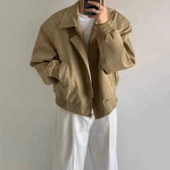 Hearujoy Korean Fashion Solid Color Y2k Jacket Men Autumn And Winter High-End Trend Short Shoulder Pad American High Street Pilot Jacket