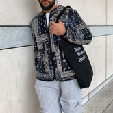 Hearujoy Mens Coat Long-Sleeved Zipper Thickened Warm Bomber Baseball Uniform Cashew Flower Print Casual Cotton Jacket Men'S Clothing