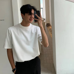 HEARUJOY - Summer Cotton Short Sleeved T-shirt Men Fashion Casual T Shirt Men Streetwear Korean Loose Black White T Shirt Mens Top M-2XL