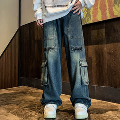Hearujoy New Streetwear Patchwork Jeans Cargo Pants Loose Plus Size Wide Leg Pants Harajuku Casual Denim Pants Men Clothing Y2K