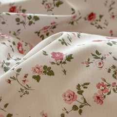 YICKYUE - 100% Cotton Double Layer Lace Ruffle Floral Bedding Set Vintage Rose Print Duvet Cover Flat Sheet/Fitted Sheet Pillowcase 3/4Pcs