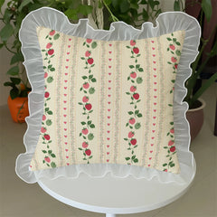 YICKYUE - Sweet Retro Pillow Cartoon Small Strawberry Print Lace Wash Cotton Pillowcase Girly Sense Home Decorative Sofa Cushion Pillow