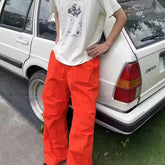 HEARUJOY - American Sle Red Work Pants Women's Loose Wide Leg Straight Cut Sports Trousers Spring Autumn High Waist Summer Casual Pants