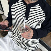 HEARUJOY - Autumn Winter Men's Plus Size 300 Jin 150kg Loose Fit Long Sleeve T Shirt Color Blocking Raglan Striped Layering Top