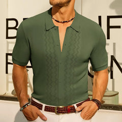 HEARUJOY - Summer New Men's Solid Color Short-Sleeved Cardigan Knitted Polo Shirt Retro Casual Fashion Trend Simple Slim Business Mens Tops
