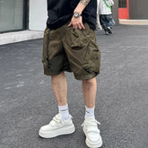 Hearujoy Summer Mens Workwear Shorts Simple American Style Retro Solid Color Loose Creativity Pockets Versatile Casual Daily Shorts