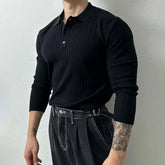 Hearujoy Mens Shaping Casual Long Sleeve Sweater 2024 New Genderless Fashion Youth Trend Slim Solid Color Long Sleeve Polo Shirt Unisex
