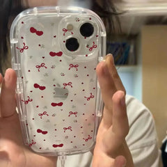 YICKYUE - Full Screen Cherries and Bows Small Floral Print Phone Case For iPhone 17 AIR 16 15 14 13 12 11 Pro XSMAX MINI XR Plus Y2K Cover