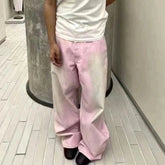 Hearujoy Streetwear Gradient Color Washed Pink Dirty Jeans for Men and Women Straight Casual Baggy Denim Trousres Oversized Loose Cargos