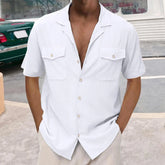 HEARUJOY - Men'S Casual Cardigan Short Sleeve Double Pocket Shirt Fashion Wrinkle-Free Casual Men'S Shirt