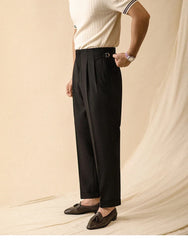 HEARUJOY - Men's Summer Straight Pants Paris Button Non Ironing Loose Fitting Business Naples Casual Pants High Waisted Office Trousers Men