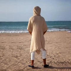 HEARUJOY - Men's Summer Mid-length Cardigans Loose Casual Sun Protection Clothes Beach Holiday Style Loose Shawl Coat Male Long Hooded Cape