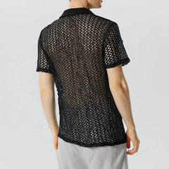 HEARUJOY - Mens Shirt Hollow Perspective Mesh Casual T-Shirt Niche Personality Breathable Versatile Sexy Tops Men'S Clothing Summer New