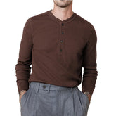 HEARUJOY - Men's Fashion Crewneck Long Sleeve T-shirt Henry Spring and Autumn Base Shirt Button Jumper Top