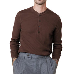 HEARUJOY - Men's Fashion Crewneck Long Sleeve T-shirt Henry Spring and Autumn Base Shirt Button Jumper Top