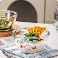 YICKYUE - Thickened Glass Pretty Bowl Kitchen Tableware Simple Letter Printing Salad Fruit Bowl Tableware Rice Bowls Utensils for kitchen