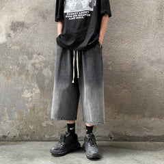 Hearujoy Korean Fashion Men Gradient Denim Shorts Wide Leg Jorts Jeans Man Summer Streetwear Oversize Casual Baggy Jeans Shorts