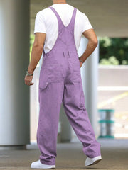 HEARUJOY - Men's Four - Season Purple Loose Denim Overalls, Daily Casual Street Trend Suspender Pants