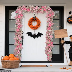 YICKYUE - Fall Garland for Mantle 5.7ft Pink Pumpkin Garland Halloween Decorations Decorative Thanksgiving Wreath for Window Fireplace