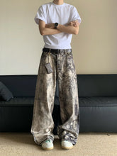 HEARUJOY - Jeans Men Floor Length Pant Denim Pants Camouflage Print Loose Casual Straight Trousers Pocket Splice Autumn Winter New