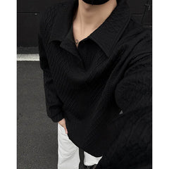HEARUJOY - White Lapel Hoodie Men Fashion Casual Sweatshirt Men Streetwear Korean Loose Pullover Hoodie Mens Polo Shirt Plus Size 4XL