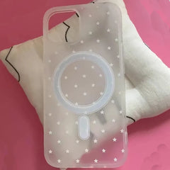 YICKYUE - Simplicity White Stars for Magnetic Wireless Charging Phone Case for iPhone 17 16 11 12 13 14 15 Pro Max Plus 17air 16e Cover
