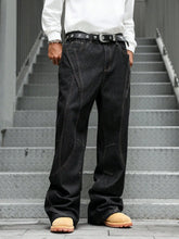 HEARUJOY - Men's Fashion Trend Casual Patchwork Distressed Flared Black Jeans, loose, comfortable, and breathable style.