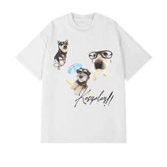 YICKYUE - Men's Oversized T-shirts Cotton Summer Casual Wear 3XL White Tshirt for Men Anime Dog Print Men Tee Shirts Fashion New Clothes