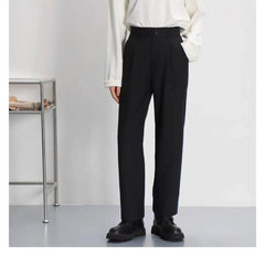 HEARUJOY - Light luxury Solid Suit Pants Men Loose straight Trousers Fashion Business Society Korean Casual Pants Adjustable Waist Belt