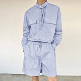 HEARUJOY - Men Sets Plaid Stand Collar Long Sleeve Shirt & Shorts Two Pieces Sets Streetwear Fashion Men's Casual Suits S-5XL