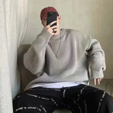 HEARUJOY - Pullovers Knitted O Neck Sweaters Men Long Sleeve Solid Jumpers High Street Loose Slight Strech 2025 New Standard Wool Winter