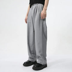 Hearujoy Minimalist Men's Casual Suit Pants Wide Leg Soild Color Loose Male Elastic Waist Trousers Stylish Summer 9C6152
