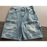Hearujoy Embroidered letter denim shorts 2024 men's new summer fashion fresh retro trend fashion street denim casual pants medium pants