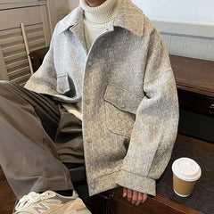HEARUJOY - Autumn Winter New Fashion Turn-down Collar Long Sleeve Solid Jackets Men's Clothing Button All-match American Style Vintage Tops
