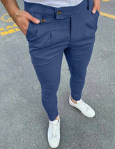 HEARUJOY - Spring Summer Fashion Vintage Pencil Pants Men Button Waist Design Business Casual Trousers Fake Pocket Slim fit Suit Pant