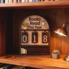YICKYUE - Wooden Yearly Book Counting Ornament Display This Year'S Reading Tracker Can Monitor Up To 999 Books Office Bookshelf Decoration