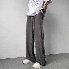 Hearujoy Summer Ice Silk Pants Men Fashion Casual Pleated Pants Men Japanese Streetwear Loose Wide Leg Pants Mens Baggy Trousers M-3XL