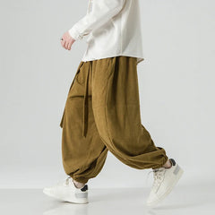 HEARUJOY - Men Corduroy Pants Oversized Casual Autumn Wide Leg Trousers Streetwear Harem Pants Men Woman Elastic Waist Loose Pants